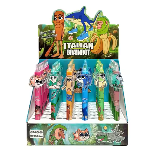 6pcs AI Brainrot Press Pen Set 0.5mm Black Speed Dry Tungtungtung Pen Student Stationery Cartoon Tra