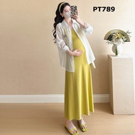 Set Maternity Dress with Ribbed Wool Collar & Bow Embroidered Chiffon Blouse - Super Cool Maternity 