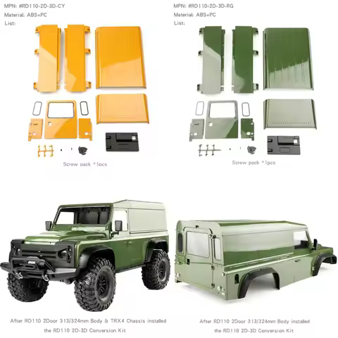 3 Door Kit Rear Cabin Side Door for 1/10 RC Crawler Car Traxxas TRX4 Defender RD110 2 Door Pickup Tr