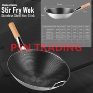 34/36/38/40cm Frying Wok Honeycomb Non Stick Single Handle Stainless Steel Stir Fry Wok Kuali Kwali