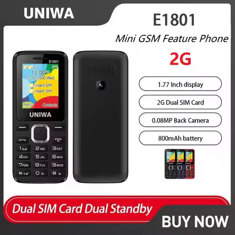UNIWA E1801 Unlocked Button Phones 1.77Inch 800mAh 2G Feature Phone Dual SIM Standby Mobile Phone Fo