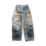 Ac Style 25ss Illusion Corrupted Ripped baggy Jeans 3D Digital Direct Injection Hand-Painted Graffit