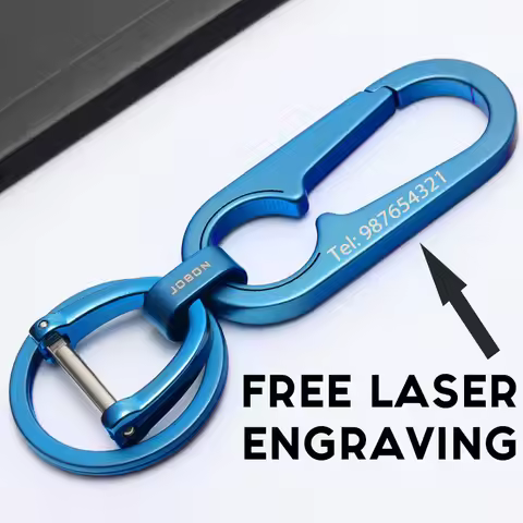 Real Titanium Key Chain Men Carbiner for Car Key Ring Holder Lightweight Toasted Blue Keychain EDC L
