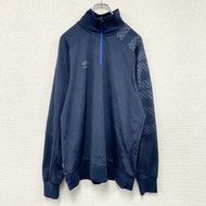 古著UMBRO半拉鍊運動外套/運動衫，海軍藍，XL 碼