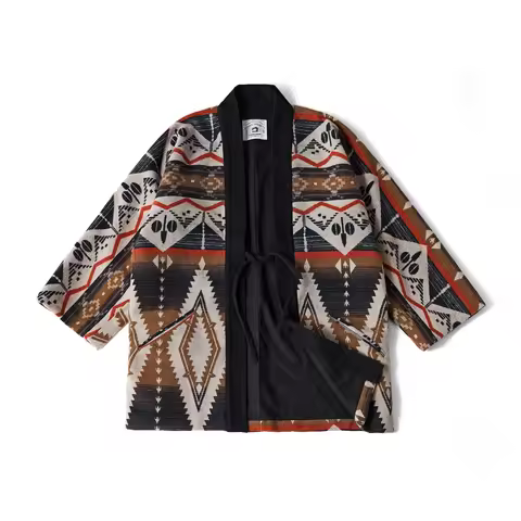 Winter New Indian Pattern Western Nomadic Robe Cotton And Wool Blend Vintage Kimono Jacket Casual Ca
