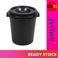 FELTON (12 Gallon) Tong Sampah Hitam / Plastic Garbage Dustbin With Cover / Black Dustbin Pail