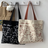Biu Biu Cat Kitten Canvas Tote Shoulder Bag Huge Capacity With Zipper Inner Pocket Double Strap Casu