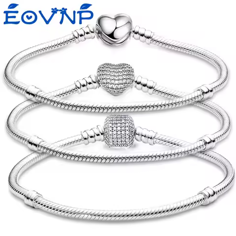 EOVNP Silver Plated Cute Crystal Owl Heart Snake Chain Charm Bracelet For Women Men Brand Bracelets 
