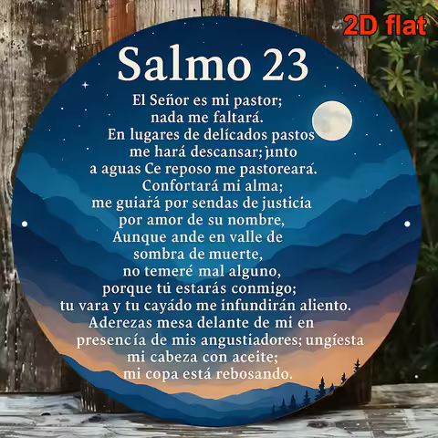 2D Flat Metal Sign, Spanish Psalm 23 Bible Verse Plaque, Dark Blue Gold Star Pattern Aluminium Wall 