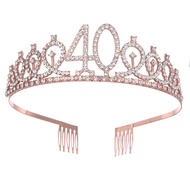 Digital Crown Birthday Party Headband with Diamond Headwear 40th Birthday Hat Party Banquet Cake Cro