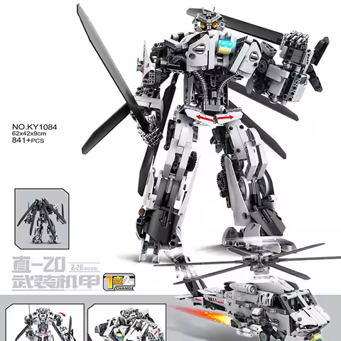 Double Form Military Mech/Z-20 Airplane Model Bricks Toys MOC Robot Building Blocks Compatible With 