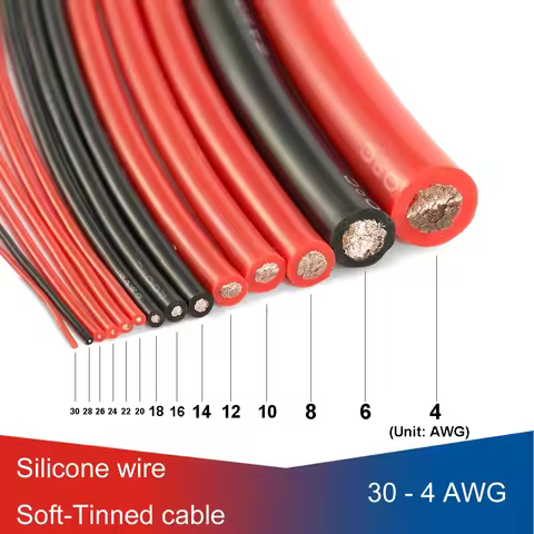 Silicone Car Auto Battery Copper Electric Cable 4 8 10 14 16 24 30 Awg Gauge Solar Panel Flexible El