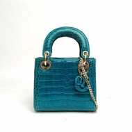 DIOR DIORLady戴妃包三格藍色鱷魚皮鑽扣2017肩背包