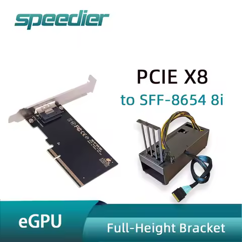 PCIE X8 X16 To SFF-8654 8i X8 External Graphics Card eGPU Adapter Card X8 X16 Graphics Dock for Pci-
