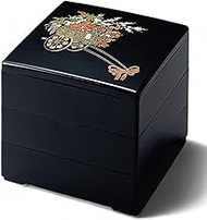 J-kitchens Heavy Box, 3 Tiers, 6.5 Inches, Color, Black Flowers, 7.7 x 7.7 x 6.5 inches (19.5 x 19.5