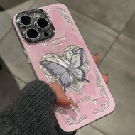 Casing iPhone 11 13 14 15 16 Pro Max Gentlewoman Love pink butterfly Case For iPhone 13PM 16PM 15PM 