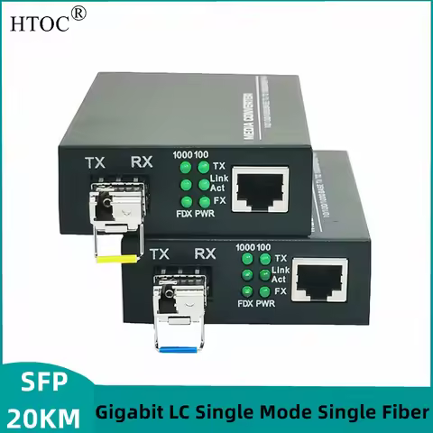 HTOC Gigabit SFP To RJ45 Fiber Media Converter LC Single Mode Single Fiber Transceiver 10/100/1000M 