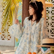 lookbooklookbook fly me to the moon summer blue เสื้อแขนยาว ลายดอก สีฟ้า