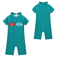 Squid Game Costume 456 for Kids Swimsuit Girl Boys Swimwear Short Sleeve Swimming Swim Suit with Hat
