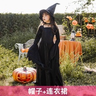 Halloween Childrens Clothing Black Wizard Long Sleeve Dress Female Witch Vampire Dress Stage Costume