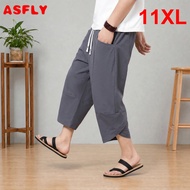 ASFLY Summer Quick-drying Calf-length Pants Men 11XL 10XL Plus Size Pants Fashion Casual Stretch Wai
