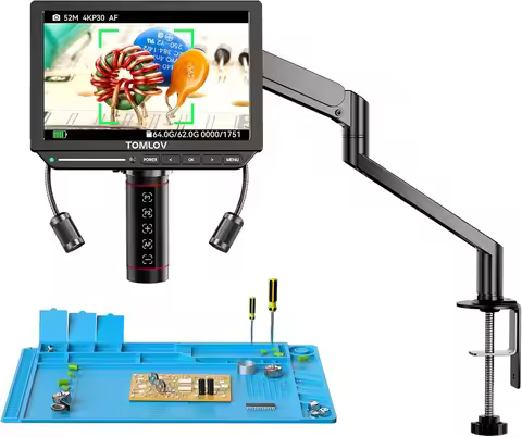 TOMLOV Autofocus Digital Microscope for Electronics 4k HDMI Microscopes 8" LCD Screen TM4K-AF Flex A