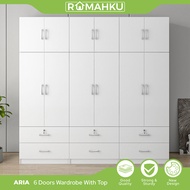 RUMAHKU ARIA 7.5X8FT Wardrobe With Top  / Drawers / 6 Doors Wardrobe With Top / Almari Baju