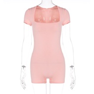 Cạp Cao Yoga Jumpsuit Đồ Bay Tay Ngắn Thể Thao Bó Sát Màu Trơn Nữ Áo Liền Quần Vuông Cổ Áo Một Mảnh