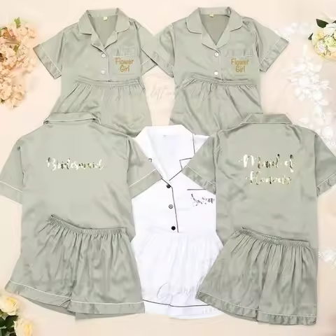 Matching Bridesmaid Pajamas Set Satin Customized Silk Bride Pajamas Bridal Party and Getting Ready S