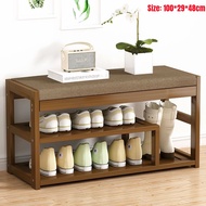 100cm 2 Layers Bamboo Shoe Rack / Shoe Bench/ Water Resistance Shoe Rack / Outdoor Indoor With cushion