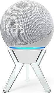 Hobby Built Smart Hub Device Base | Resin Tripod Stand | Works with Amazon Echo Dots V1-V5, Google Nest and Home Mini, and Apple Home Pod Mini (White - Clear Legs)