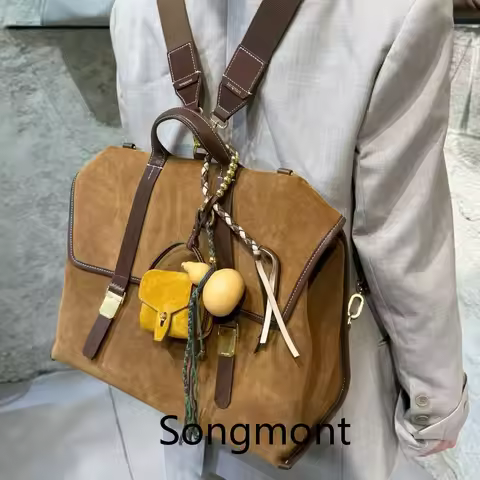 Songmont Vintage Suede Messenger Bag, Unisex Convertible Laptop Briefcase Backpack