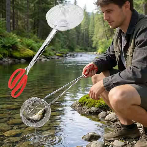 17Cm Net Cover Fishing Gripper Stainless Steel Long Handle Aquatic Catching Tool Rust-proof Comforta