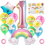 15 Pcs Sun, Cloud & Rainbow Birthday Balloon Set – Gradient Color Effect Number, Rainbow-cloud-Shape