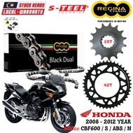 HONDA 600cc CBF600 / S / ABS / N Full Set Regina Black Dual Chain 525 ZRA Steel Black Sprocket Sets