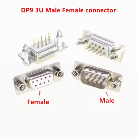 2Pcs/lot Gold plated 3U DP9 9 Pin Male/Female Straight Pin DB9 D-sub PCB Mount RS232 Serial Port Con