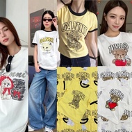 Ganni Bear & Cat dog Tiger T-shirt ️ Round Neck Short-Sleeved Shop-Like Screen-Printed With A