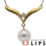 Mikimoto珍珠鑽石項鍊，珍珠：約7.3毫米（珍珠頭尺寸：1.9厘米（高）x 2.0厘米（寬）x 0.7厘米（厚），鍊長：42厘米），18K黃金，拋光，成色極佳 [二手]