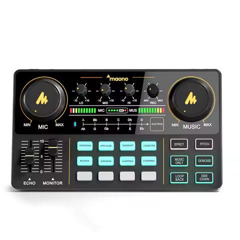 MAONO Professional Studio Karaoke Mini DJ Mixer With Dual Microphone Input Live Stream Podcast Equip