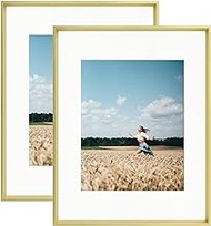 FOLKOR 16x20 Picture Frame Set of 2, Display 11x14 Photo with Mat or 16x20 Poster Print without Mat, 16x20 Gold Frames for Home Gallery Wall Wedding Art Show (Gold)