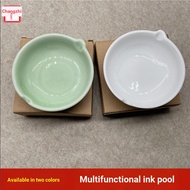 Best-Selling Ceramic Ink Pool Ink Saucer Pen Holder Pen Holder Pen Ink Kelp Box 2 Colors Ceramic Ink