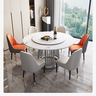 Stone Plate Dining Table Modern Simple Small Apartment Dining Table Marble round Table with Turntable Dining Tables and Chairs Set Solid Wood Table