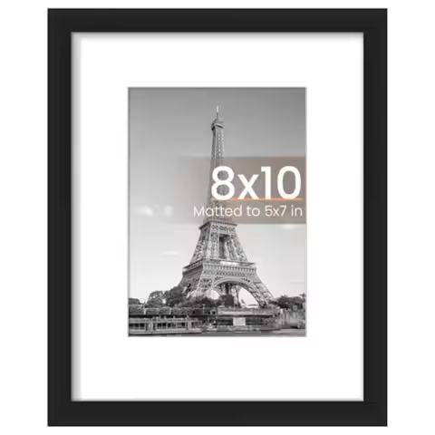 8x10 Picture Frame, Display Pictures 5x7 with Mat or 8x10 Without Mat, Wall Hanging Photo Frame, Bla