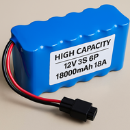 Battery pack 12v แบตเตอรี่แพ็ค 12V 3S6P 18000mAh 18A – เซลล์ 18650 + วงจร BMS ป้องกันครบ ปลั๊ก 2 พิน
