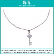 Ultimate Collection Cute Studded Key Charm Pendant Rose Gold Necklace Kwintas Fashion Jewelry Gift