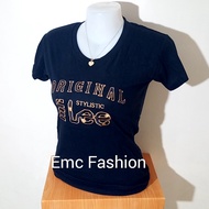 ML220 Emc Fashion Ladies Cut Overrun T-Shirt For Women Embroidered Design Pure Cotton Fabric