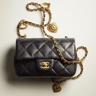 Chanel 22B Mini Classic Flap Bag 20cm🖤🔓黑色金扣羊皮心型鏈帶翻蓋手袋