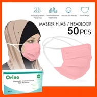 Masker Hijab Medis 3ply - 1 Box isi 50pcs - Masker Medis Hijab 3 Ply