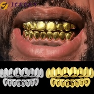JEROMY Teeth Grillz Top Bottom Set, Glossy  Anti Slip Teeth Grillz Caps, Fashion Shiny Silver Gold T