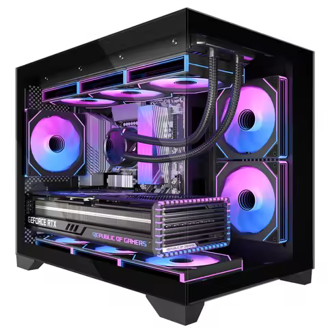 Micro-ATX Gaming PC Case with 270° View Tempered Glass, Pre-Installed 3 PWM ARGB Fans & Magnetic Fil